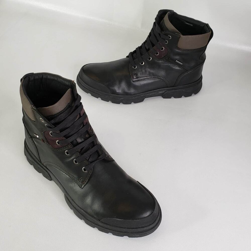 Geox Boots Clintford Black Leather Mens Size UK 42 US 9.5 Shoe Waterproof